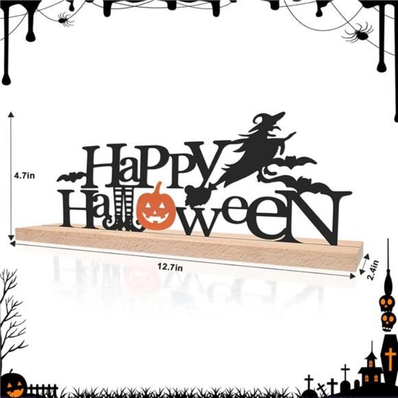 Happy Halloween Sign Rustic Table Decor, Metal & Wooden Desk Halloween Party - Picture 3 of 8